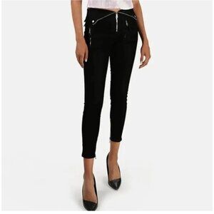 RTA Jeans Womens 26 Black Diavolina Skinny Velvet Ankle‎ Zip Fold Over Waist USA